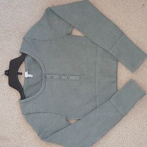 Aerie Fitted Green Waffle Knit Long Sleeve Crop Top Women's Medium